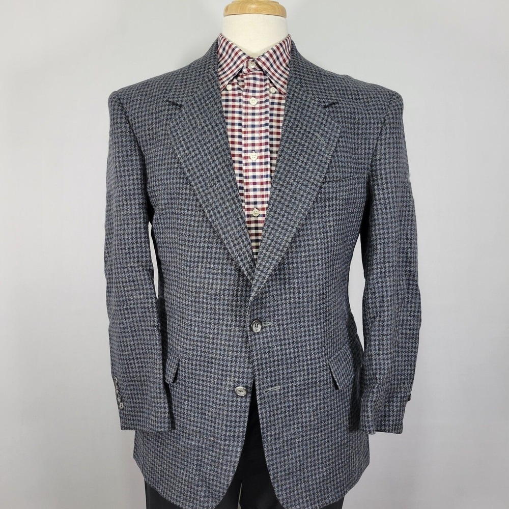 John Alexander Hart Marx Men's Tweed Sport Coat Blazer Two Button Navy Wool 38R